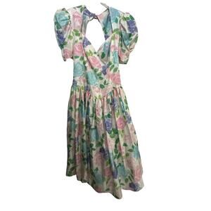 Jessica McClintock for Gunne Sax Pastel Floral Backless Dress Size 14 80s 90s